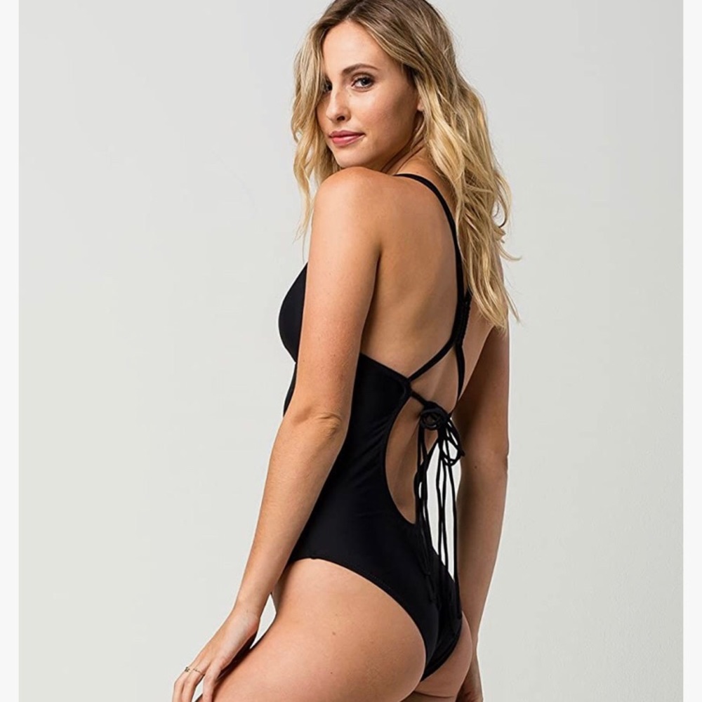Volcom black simply solid one piece swim suit size 4 / small